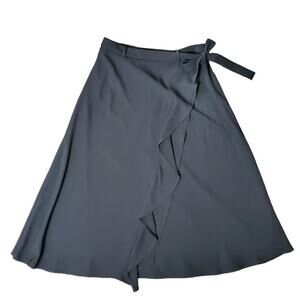 Calvin Klein Ruffle Midi Skirt Size 6 Black Business Casual Modern Minimalist